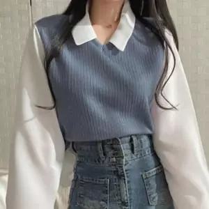 여성 봄가을 페미닌룩 레이어드베스트 블라우스 셔츠 여성블라우스 카 데일리룩 카라