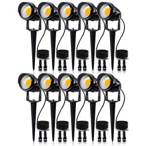 커넥터가 있는 SUNVIE 12W 저전압 LED 경관 조명, 야외 12V 슈퍼 웜 화이트(900LM) 방수 정원 경로, 스파이크 스탠드가 벽 트리 플래그 스포트라이트(커넥터 10팩 포함)