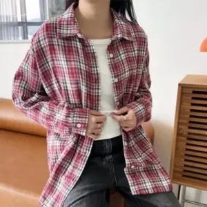 여성 봄가을 캐주얼 룩 여성셔츠 오버핏 블라우스 캐주얼블라우스 체크 남방 데일리