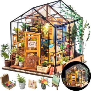롤라이프 DIY 미니어처 온실 키트 가구 포함 니/미니 하우스 만들기 할로윈/크리스마스 장식 가족 및