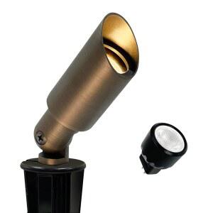 GKOLED 미니 사이즈 황동 풍경 스포트라이트, 저전압 12V AC/DC 실외 방향 상향등, 180 LM, 3W MR8 LED 전구 ABS 접지 지분, 2700K 웜 화이트, 가든 파티오 트리 스팟 업라이트