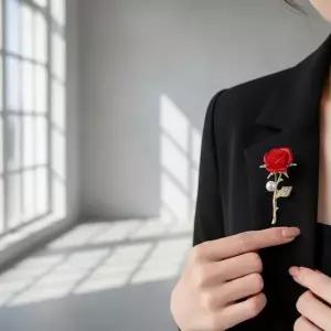우아한 장미 모티브 큐빅 브로치 핀 여성 정장 코트 스카프 고정 장식