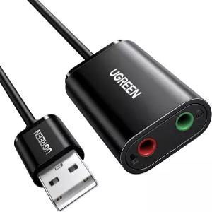 UGREEN USB오디오 잭 사운드 카드 어댑터 듀얼 TRS 3극 3.5mm 헤드폰 및 마이크 USBAux 외장 변환기를