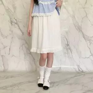 [옷자락]여성 봄여름 내추럴 린넨 프릴 미디 스커트
