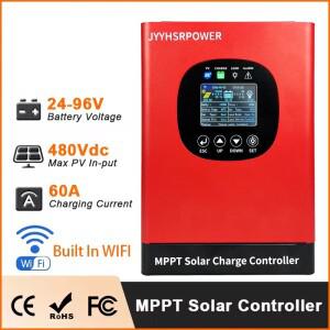 480VDC 24-192V 60A MPPT 태양광 충전 컨트롤러 배터리 조절기 WIFI 모니터 앱 포함 Lifepo4 리튬 GEL 납