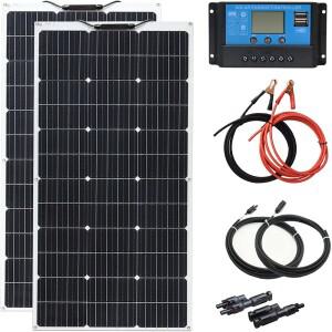 200w 태양 전지판 100W 12V 키트 RV 보트 캐빈 텐트 자동차 트레일러 용 유연한 배터리 발전소 광 컨트롤러