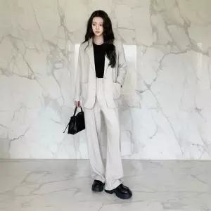 [옷자락]여성 린넨혼방 루즈핏 자켓 와이드팬츠 세트
