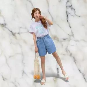 [옷자락]여성용 일상 와이드 데님 숏팬츠