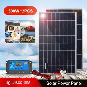300W/600W 태양광 패널 12V 발전기 키트 100A 컨트롤러 가정/캠핑/RV/자동차용 플레이트 고속 배터리 충전
