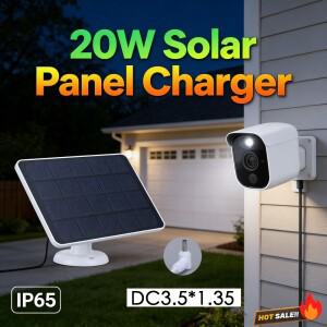 20W 태양광 패널 DC3.5x1.35 포트 충전기 IP65 방수 360도 회전 링 스포트라이트 카메라/링 스틱업 카메라