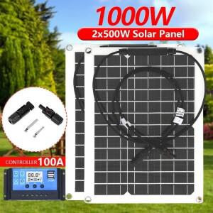 1000W/500W 플렉시블 태양광 패널 키트  12V 배터리 충전기(100A 컨트롤러 포함)  RV  요트용 고효율 시스