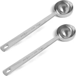 2피스 스테인리스 스틸 계량 스푼 커피 1큰술 파우더 및 제조에 적합한 롱 핸들 실버-2 pcs-15ml