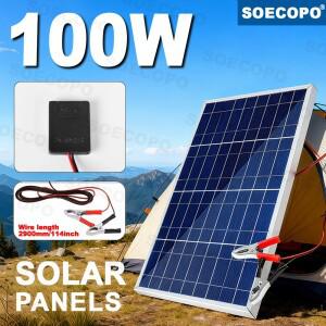 배터리 클립이 있는 100W 태양광 패널 18V 유리 휴대용 충전기 직접 12V 자동차/RV/보트 배터리/발전소
