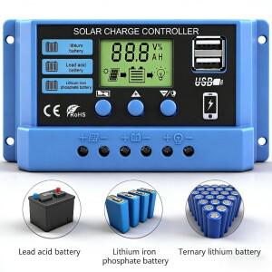 10/20/50A 태양광 충전 컨트롤러 12V/24V 레귤레이터 배터리 LCD 디스플레이 듀얼 USB 5V 출력 타이머 설정