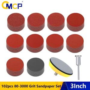 CMCP 102개 3인치 샌딩 디스크 패드 80-3000 그릿 샌드페이퍼 연마 키트 드릴 그라인더 로터리 도구용