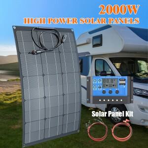 2000W 1500W 12V 플렉시블 태양광 패널  구부릴 수 있는 방수 단결정 태양열 충전기  RV 보트 캠핑에 적합