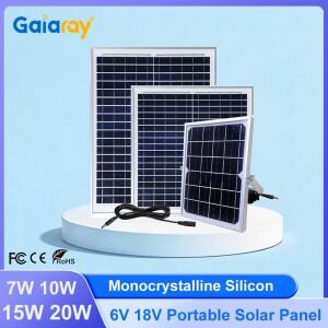 가이아레이 단결정 실리콘 태양광 패널 18V 7W 10W 15W 20W PV 모듈 전지 휴대용 3M 케이블 포함 캠핑용