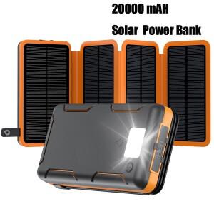 신형 휴대용 태양광 파워뱅크 20000mAh 대용량 충전기 IOS 안드로이드 호환 USB-A 및 고속 야외용