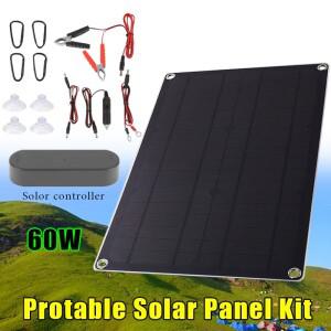 60W 단결정 태양광 패널  PWM 컨트롤러 키트 포함  USB+DC 듀얼 출력  캠핑 RV 차량용 야외 전원 충전기