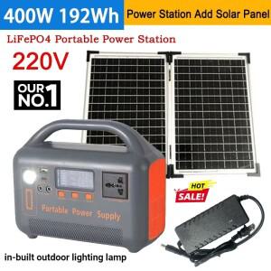 400W 휴대용 발전소 태양광 발전기 192Wh LiFePo4 배터리 220V 에너지 캠핑 RV용 패널 충전기 포함