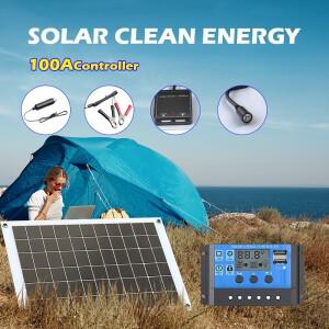 100W 태양광 패널 12V 24V 방수 충전 컨트롤러 포함 캠핑 및 배터리 휴대용 듀얼 USB