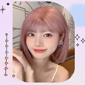 여성 인모 델리 핑크뱅 단발머리 원터치 통가발 (HSJ-WFI16IR)