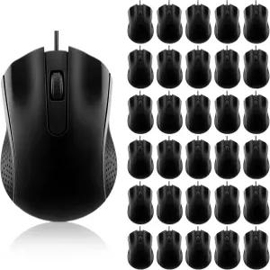 Bonuci 30팩 USB 유선 마우스 3버튼 컴퓨터 벌크 PC 데스크탑 노트북 사무실 학교 교실 사용 블랙
