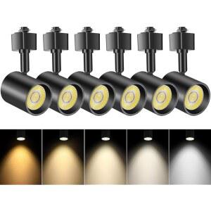 VANoopee 5색 LED 트랙 조명 헤드 H형 디밍 가능한 밝은 레일 천장 스포트라이트 고정 장치 액센트 아트 작업, 2000K-6000K, 플리커 프리 CRI90+ 24 10W 800lm, 매트 블랙, 6팩