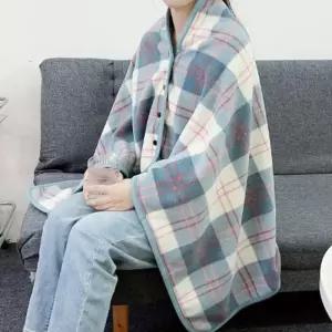 [룽스_63]극세사 양면 체크 똑딱이 망토 융털 무릎담요