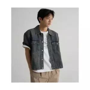 에잇세컨즈 경량 반소매 데님 셔켓 네이비