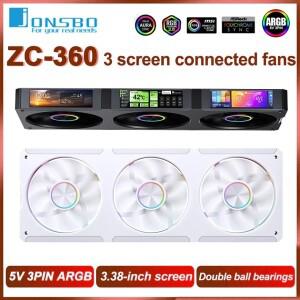 존스보 ZC-360 120mm 3 in 1 케이스 쿨링 팬 3x3.38인치 연속 스크린 ARGB 연결 빌딩 블록 이중 볼 베어링