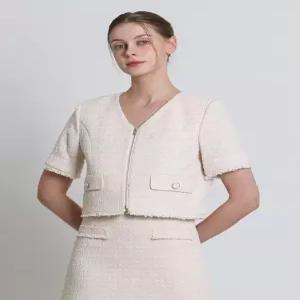 [르샵][르샵(LeShop)] 브이넥 집업 크롭 트위드 자켓 (택가격 199000원)