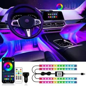 스마트 APP 제어가 가능한 RGB 실내 자동차 스트립 조명 대시 풋웰 네온 내부 키트 멀티컬러 음악 동기화