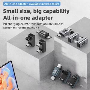U자형 PD240W USB C 어댑터 8K@60Hz 80Gbps 180도 암-수 커넥터 썬더볼트 4/3 스위치 노트북용