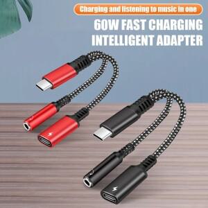 2in1 USB C ~ 3.5mm 헤드폰 잭 어댑터  PD 60W 충전 오디오 Aux ipad 호환 Pro samsung 호환 S20 Ultra 샤