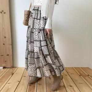 [옷자락]여자 로맨틱 보헤미안 빈티지 데일리 무드 플레어 스커트