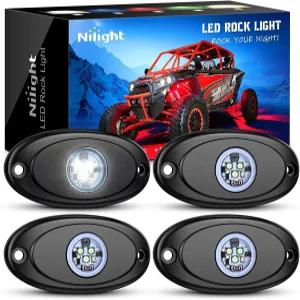 Nilight LED Rock Light 4PCS 언더글로우 휠 웰 포드 방수 외부 언더바디 루프 랙 사이드 램프 ATV UTV SUV