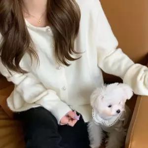 가을 자켓 라운드넥 후드집업 여성 가디건 루즈핏 진주알 포인트 BWCEA890