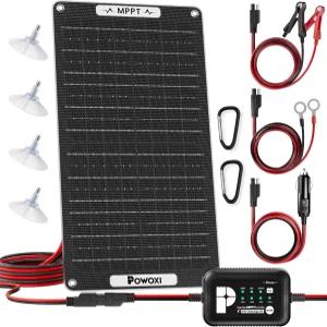 POWOXI 15W 태양광 배터리 충전기 12V 자동차 트리클 유지보수기 - MPPT 컨트롤러 매개변수 조정 가능 RV