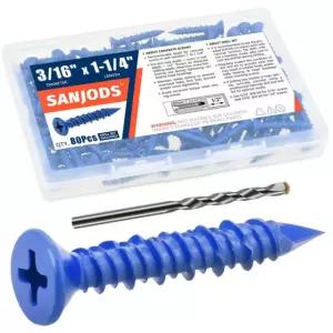 3/16 또는 1/4 콘크리트 나사 앵커 벽돌 블록 시멘트 치장용 파란색 플랫 드릴 316 Kit (4 Sizes)