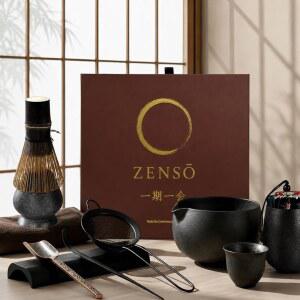 ZENSO 프리미엄 말차 거품기 세트 U2013 10피스 일본 다도 키트 그릇 캐니스터 보라색 대나무 홀더 스쿱 티컵 티포 티스푼