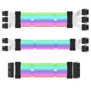 ARGB PSU 전원 공급 장치 연장 케이블 24핀 마더보드 그래픽 카드 8핀 동기화