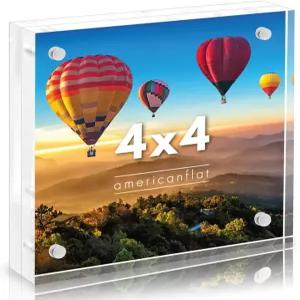 아메리칸 플랫 4x4 아크릴 액자 - 마그네틱 모서리가 있는 양면 책상 또는 테이블탑 디스플레이용 투명