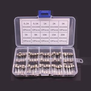 100Pcs 유리 퓨즈 0.2A~20A 튜브 5x20mm 박스형 키트