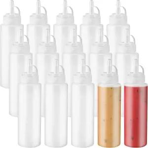 15 PCS 8온스 스퀴즈 병 뚜껑에 트위스트가 있는 플라스틱 조미료 소스용 케찹 바비큐 시럽 페인트