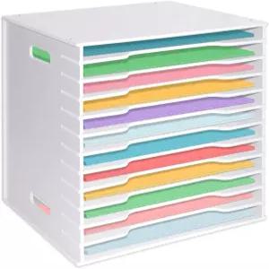 12x12 스크랩북 종이 정리함 보관함 조절 가능한 선반이 있는 12티어 데스크 파일 데스크톱 12 슬롯 분류함