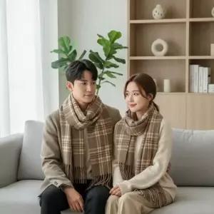 클래식 체크 패턴 커플 겨울 머플러 포근한 목도리 연인 기념일 선물 방한용품 커플목도리