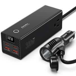 300W 자동차 인버터 DC 12V AC 110V 전원 변환기 멀티 소켓 2USB 2  C 포트 고속 충전기 어댑터 미국