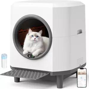 CABZoon 셀프 청소 쓰레기통 자동 상자 90L 앱 제어 이중 안전 보호 롤 쓰레기 봉투 1개 흰색