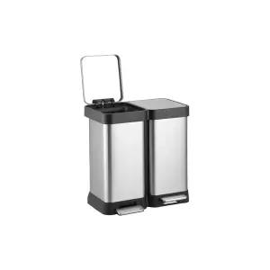 13갤런 이중 쓰레기통 및 재활용 50L 2x25L 지문 방지 스테인리스 스틸 주방 뚜껑 핸즈프리 계단 홈